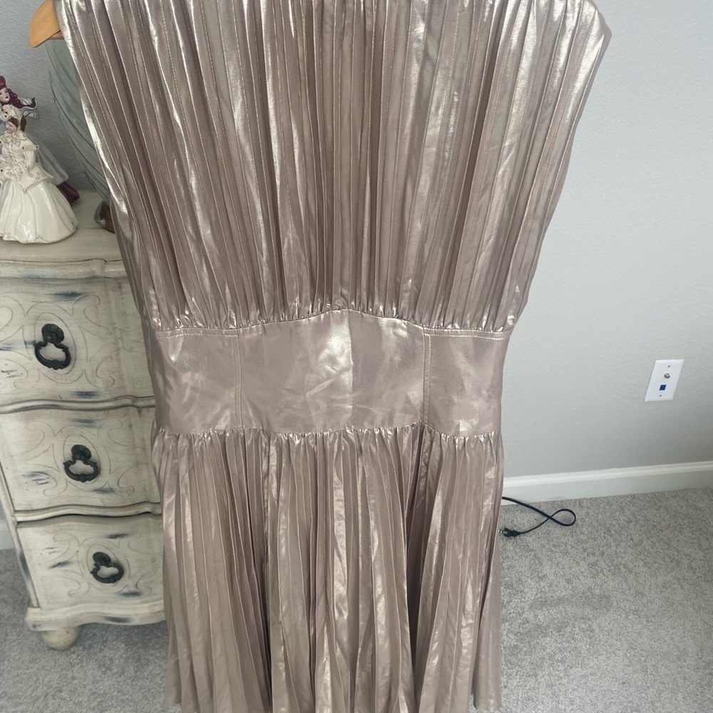 Banana Republic Metallic Taupe Pleated Midi Dress - Picture 6 of 8